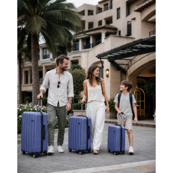 K1773-1L - Kono 19/24/28 Inch 3 Piece Set Striped ABS+PC Hard Shell Luggage with 360-Degree Spinner Wheels - Navy