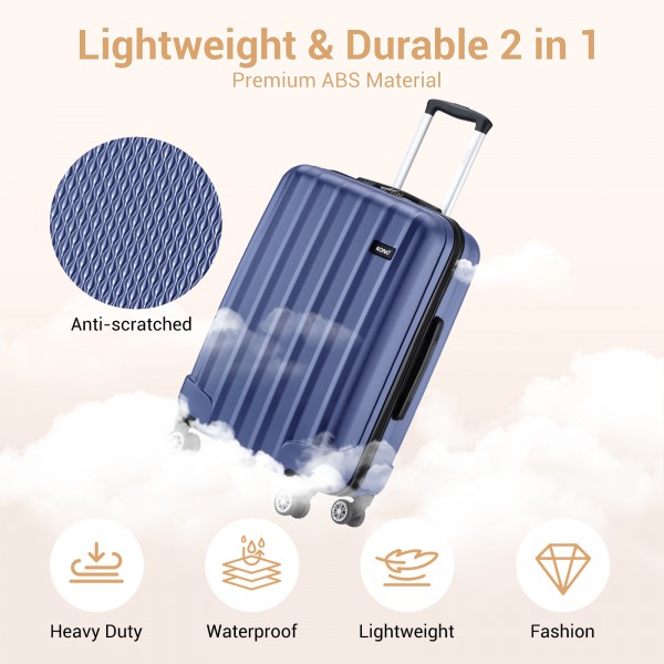K1773-1L - Kono 28 Zoll Gestreift ABS+PC-Hartschale Reisegepäck mit 360-Grad-Spinner-Rädern - Marineblau