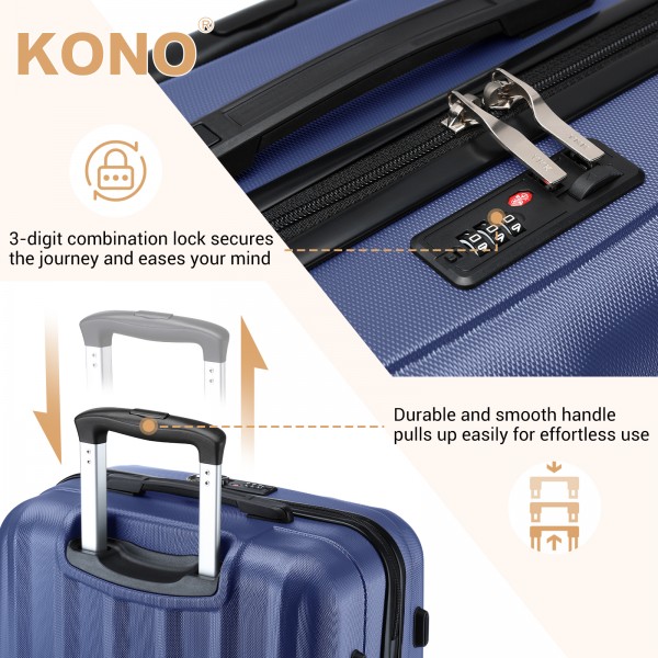K1773-1L - Kono 28 Zoll Gestreift ABS+PC-Hartschale Reisegepäck mit 360-Grad-Spinner-Rädern - Marineblau