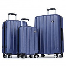 K1773-1L - Kono 19/24/28 Zoll 3 Stück Set Gestreift ABS+PC-Hartschalenkoffer mit 360-Grad-Spinner-Rädern - Marineblau