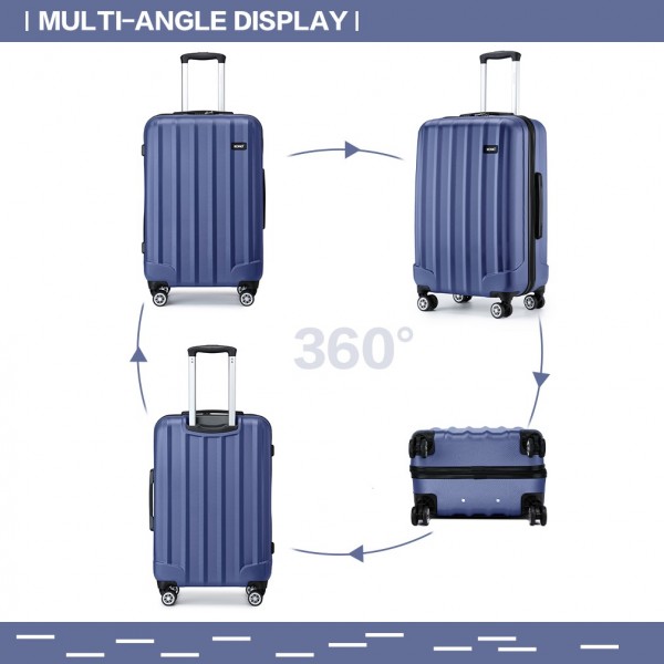 K1773-1L - Kono 19/24/28 Inch 3 Piece Set Striped ABS+PC Hard Shell Luggage with 360-Degree Spinner Wheels - Navy