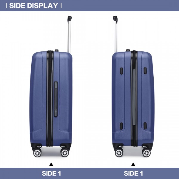 K1773-1L - Kono 19/24/28 Inch 3 Piece Set Striped ABS+PC Hard Shell Luggage with 360-Degree Spinner Wheels - Navy