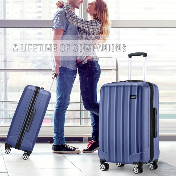 K1773-1L - Kono 19/24/28 Inch 3 Piece Set Striped ABS+PC Hard Shell Luggage with 360-Degree Spinner Wheels - Navy
