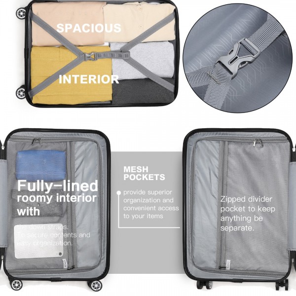 K1773-1L - Kono 19/24/28 Inch 3 Piece Set Striped ABS+PC Hard Shell Luggage with 360-Degree Spinner Wheels - Navy