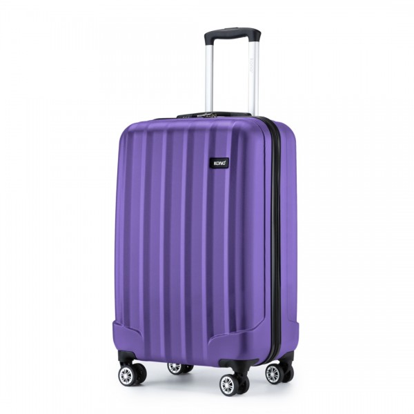 K1773-1L - Kono 19 Inch Cabin Size ABS+PC Hard Shell Luggage with Vertical Stripes - Ideal for Carry-On - Purple