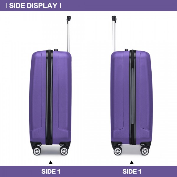 K1773-1L - Kono 19 Inch Cabin Size ABS+PC Hard Shell Luggage with Vertical Stripes - Ideal for Carry-On - Purple