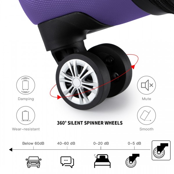 K1773-1L - Kono 19 Inch Cabin Size ABS+PC Hard Shell Luggage with Vertical Stripes - Ideal for Carry-On - Purple