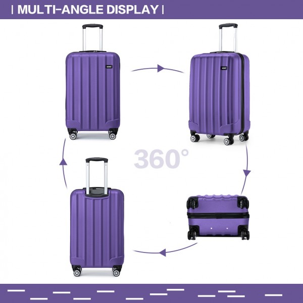 K1773-1L - Kono 19 Inch Cabin Size ABS+PC Hard Shell Luggage with Vertical Stripes - Ideal for Carry-On - Purple