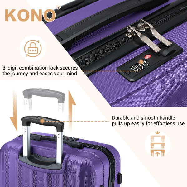 K1773-1L - Kono 24 Zoll Gestreift ABS+PC-Hartschale Reisegepäck mit 360-Grad-Spinner-Rädern - Lila