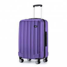 K1773-1L - Kono 24 Inch Striped ABS+PC Hard Shell Luggage with 360-Degree Spinner Wheels - Purple
