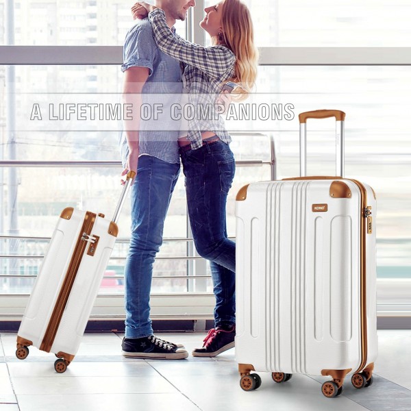 K1777-1L - Kono 19 Inch ABS Lightweight Compact Hard Shell Cabin Suitcase Travel Carry-On Luggage - Cream