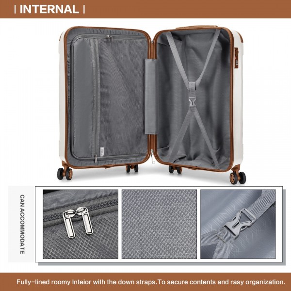 K1777-1L - Kono 19 Inch ABS Lightweight Compact Hard Shell Cabin Suitcase Travel Carry-On Luggage - Cream