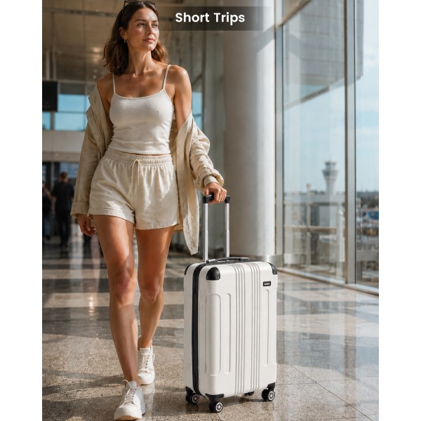 K1777-1L - Kono 19 Inch ABS Lightweight Compact Hard Shell Cabin Suitcase Travel Carry-On Luggage - Beige
