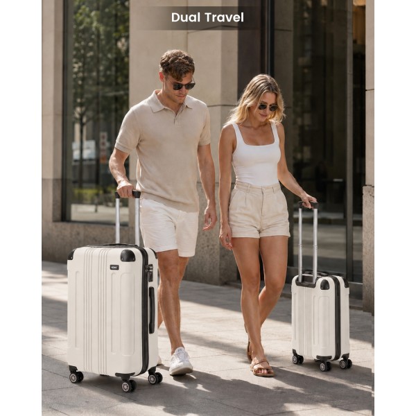 K1777-1L - Kono 24 Inch ABS Lightweight Compact Hard Shell Travel Luggage For Extended Journeys - Beige