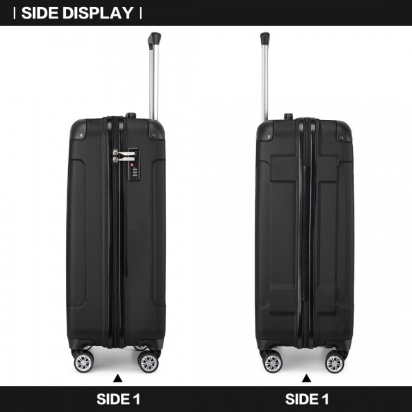 K1777-1L - Kono 19 Inch ABS Lightweight Compact Hard Shell Cabin Suitcase Travel Carry-On Luggage - Black