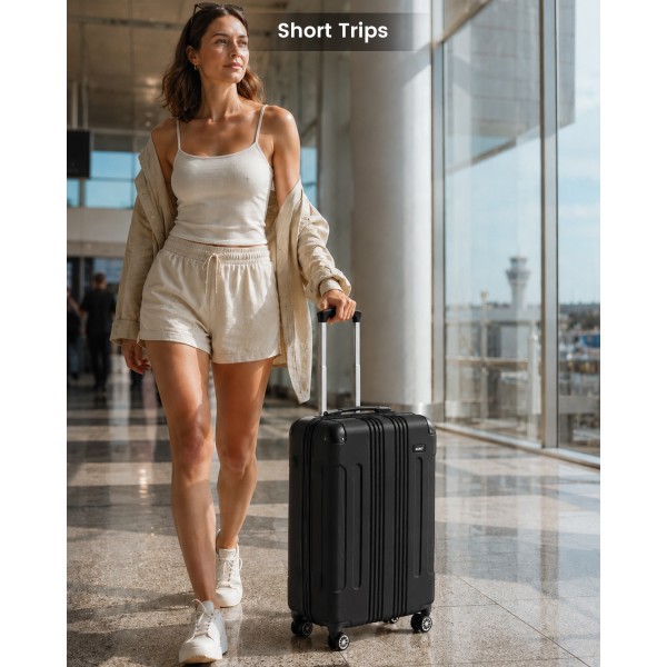 K1777-1L - Kono 19 Inch ABS Lightweight Compact Hard Shell Cabin Suitcase Travel Carry-On Luggage - Black