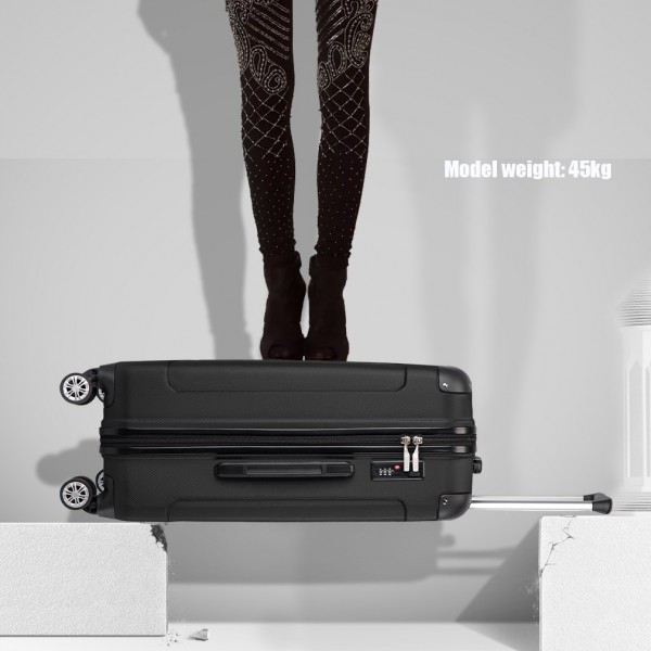 K1777-1L - Kono 19/24/28 Inch 3 Piece Set ABS Lightweight Compact Hard Shell Travel Luggage - Black