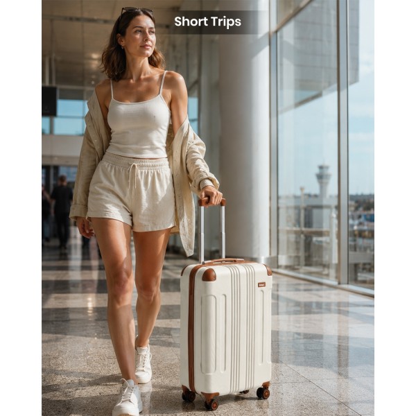 K1777-1L - Kono 19 Inch ABS Lightweight Compact Hard Shell Cabin Suitcase Travel Carry-On Luggage - Cream