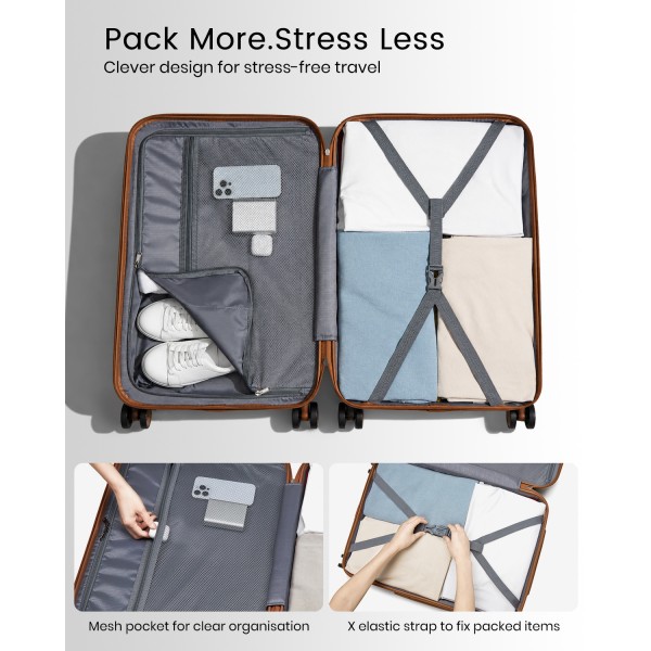 K1777-1L - Kono 19/24/28 Inch 3 Piece Set ABS Lightweight Compact Hard Shell Travel Luggage - Cream