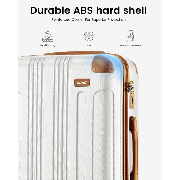 K1777-1L - Kono 19/24/28 Inch 3 Piece Set ABS Lightweight Compact Hard Shell Travel Luggage - Cream