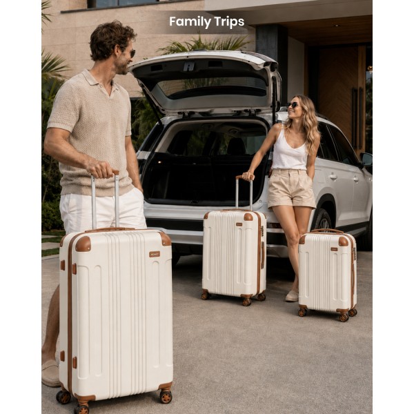 K1777-1L - Kono 19/24/28 Inch 3 Piece Set ABS Lightweight Compact Hard Shell Travel Luggage - Cream