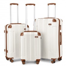 K1777-1L - Kono 19/24/28 Inch 3 Piece Set ABS Lightweight Compact Hard Shell Travel Luggage - Cream
