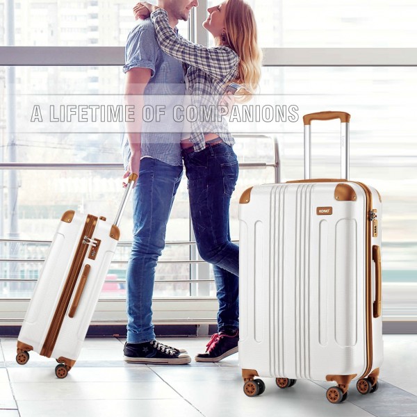 K1777-1L - Kono 19/24/28 Inch 3 Piece Set ABS Lightweight Compact Hard Shell Travel Luggage - Cream