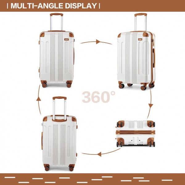 K1777-1L - Kono 19/24/28 Inch 3 Piece Set ABS Lightweight Compact Hard Shell Travel Luggage - Cream