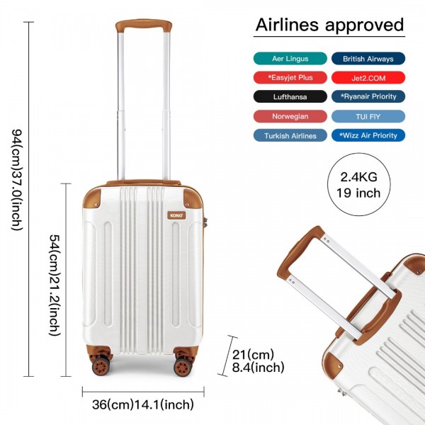 K1777-1L - Kono 19/24/28 Inch 3 Piece Set ABS Lightweight Compact Hard Shell Travel Luggage - Cream