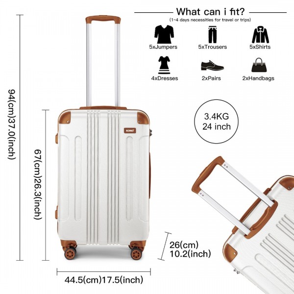 K1777-1L - Kono 19/24/28 Inch 3 Piece Set ABS Lightweight Compact Hard Shell Travel Luggage - Cream