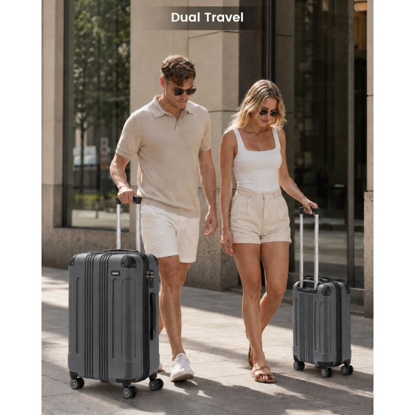 K1777-1L - Kono 24 Inch ABS Lightweight Compact Hard Shell Travel Luggage For Extended Journeys - Grey