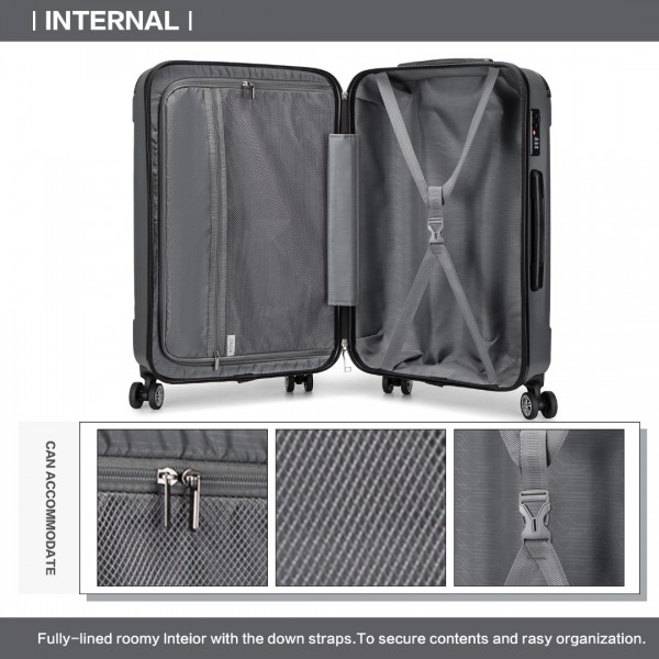 K1777-1L - Kono 24 Inch ABS Lightweight Compact Hard Shell Travel Luggage For Extended Journeys - Grey