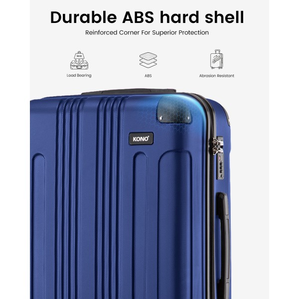 K1777-1L - Kono 19/24/28 Inch 3 Piece Set ABS Lightweight Compact Hard Shell Travel Luggage - Navy