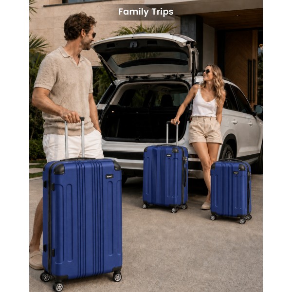K1777-1L - Kono 19/24/28 Inch 3 Piece Set ABS Lightweight Compact Hard Shell Travel Luggage - Navy