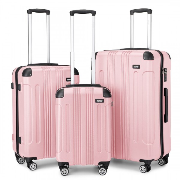 K1777-1L - Kono 19/24/28 Inch 3 Piece Set ABS Lightweight Compact Hard Shell Travel Luggage - Pink