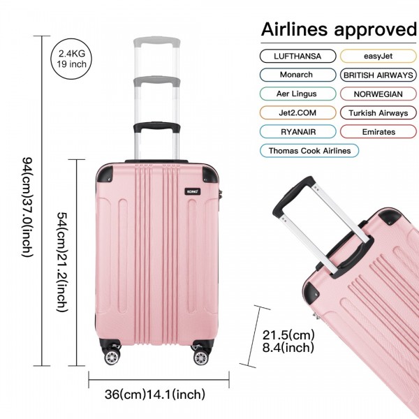 K1777-1L - Kono 19/24/28 Inch 3 Piece Set ABS Lightweight Compact Hard Shell Travel Luggage - Pink
