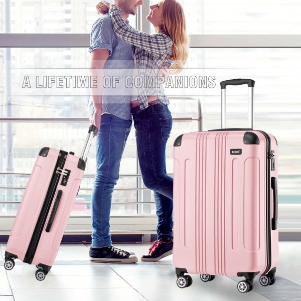 K1777-1L - Kono 19/24/28 Inch 3 Piece Set ABS Lightweight Compact Hard Shell Travel Luggage - Pink