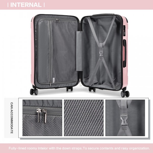 K1777-1L - Kono 19/24/28 Inch 3 Piece Set ABS Lightweight Compact Hard Shell Travel Luggage - Pink