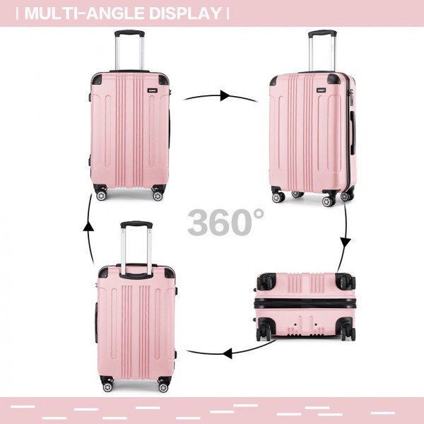 K1777-1L - Kono 19/24/28 Inch 3 Piece Set ABS Lightweight Compact Hard Shell Travel Luggage - Pink