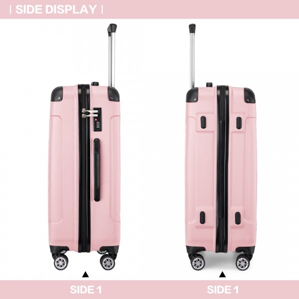 K1777-1L - Kono 19/24/28 Inch 3 Piece Set ABS Lightweight Compact Hard Shell Travel Luggage - Pink