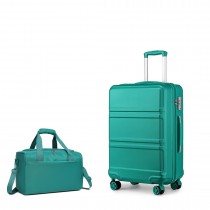 K1871-1L+EA2321 - Kono ABS 20 pulgadas Diseño Horizontal Esculpido Juego de maletas de 2 piezas Con Bolsa de cabina - verde azulado