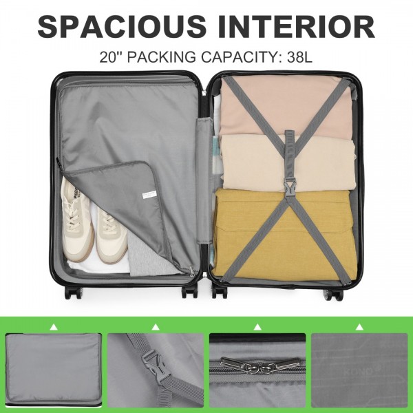 K1871-1L - Kono ABS 20 Inch Sculpted Horizontal Design Cabin Luggage - Green