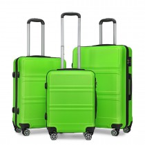 K1871-1L - Kono ABS Wyprofilowane poziome wzornictwo 3-częściowy zestaw walizek - zielona