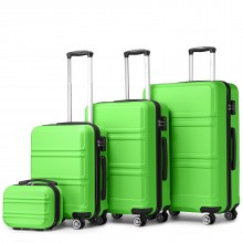 K1871-1L - Kono ABS Sculpted Horizontal Design 4 Pcs Suitcase Set With Vanity Case - Green