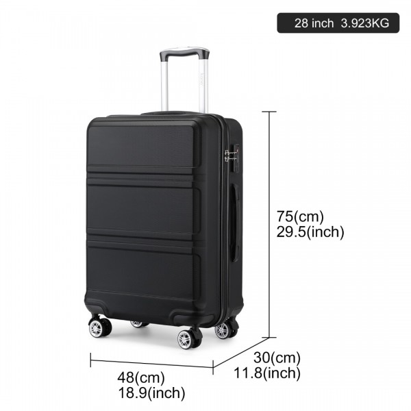 K1871-1L - Kono ABS 28 Inch Sculpted Horizontal Design Suitcase - Black