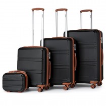 K1871-1L - Kono ABS Diseño horizontal esculpido Juego de maletas de 4 piezas Con estuche de vanidad - Negro y marrón