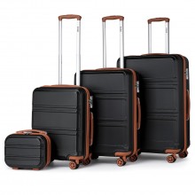 K1871-1L - Kono ABS Sculpted Horizontal Design 4 Pcs Suitcase Set With Vanity Case - Black And Brown