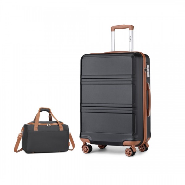 K1871-1L+EA2321 - Kono ABS 28 Inch Sculpted Horizontal Design 2 Piece Suitcase Set With Cabin Bag - Black And Brown
