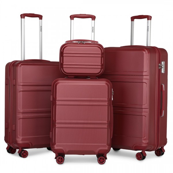 K1871-1L - Kono ABS Sculpted Horizontal Design 4 Pcs Suitcase Set With Vanity Case - Burgundy