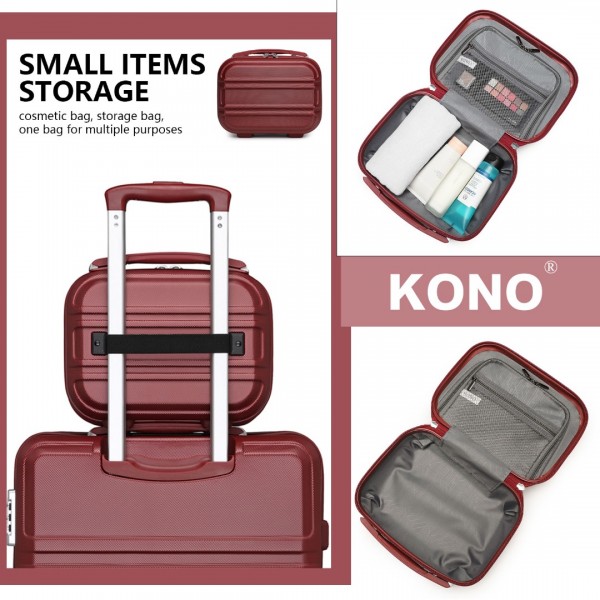 K1871-1L - Kono 12 Inch Lightweight Hard Shell ABS Vanity Case - Burgundy